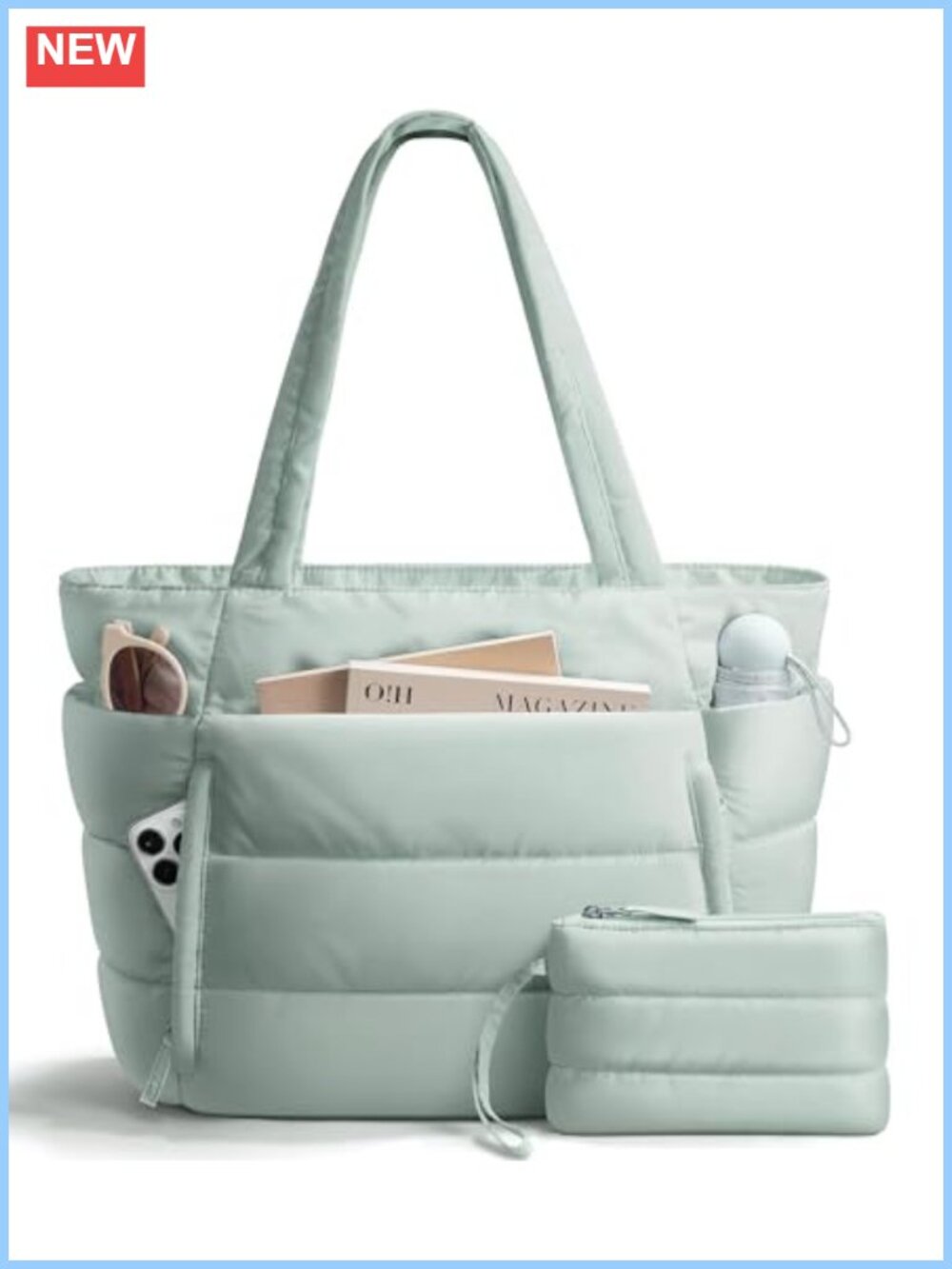 Puffer Tote Bag Lightweight Puffy Travel Gym Work Shoulder Bag